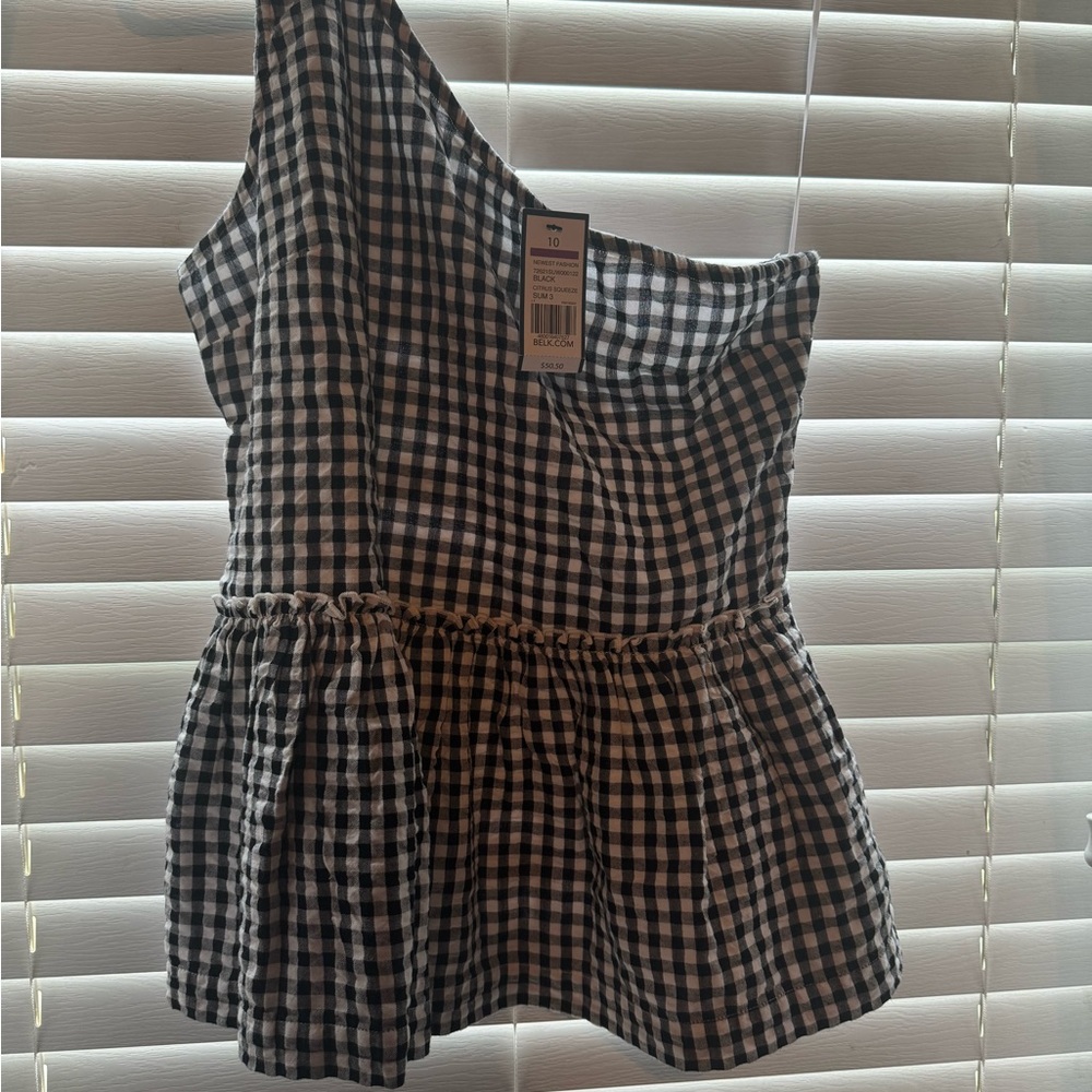 Crown & Ivy Gingham One-Shoulder Dress
